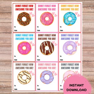 Ausdruckbare Valentinstage für Kinder | Karten | Drucken und Schneiden | Freunde | Mitschüler | Basteln | Donuts | PDF | Witzig | Fröhlichen Valentinstag |