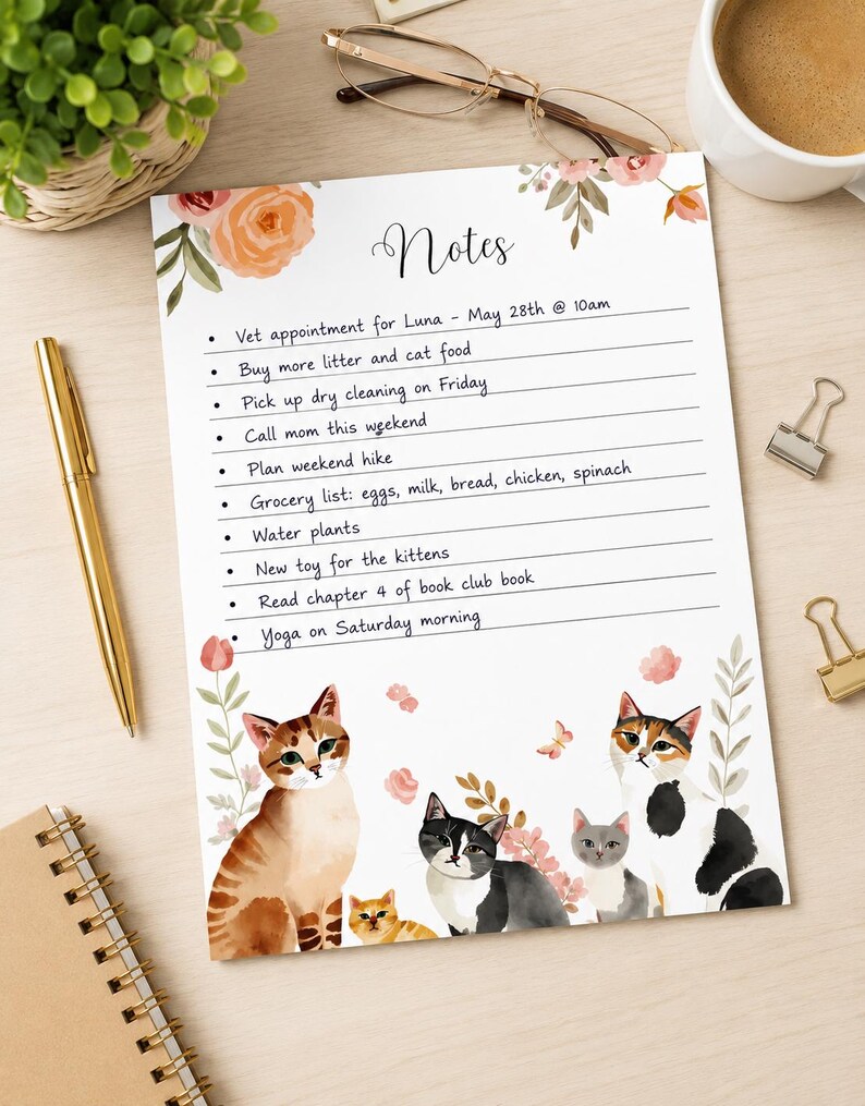 Printable Cat Themed Note Page | Cute Lined Notepaper | 8.5x11 ...