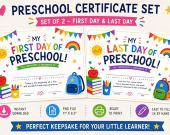 Urkunden-Set für den ersten und letzten Kindergartentag | Erinnerungsstück für die Kindergartenzeit | Sofort-Download (PNG) | 11 x 8,5 cm | Zum Ausfüllen von Hand | Geschenk für Erzieher/innen