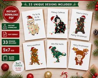 Christmas Card Bundle | Instant Download | Printable | Funny | Digital Christmas Cards | Holiday Cards | 5 x 7 Cards | Kid Cards | 33 Pack