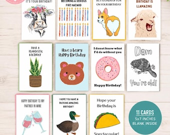 Geburtstagskarte Bundle 11 Styles | Druckbar | Punny | Humor | Sofortdownload | Karte für Freund | Witzig | Basteln | Handarbeit | Geschenk | Kinderkarte