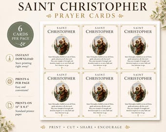 Druckbare Gebetskarten zum Heiligen Christophorus | Sofort-Download (PNG) | 6 Karten pro Seite | Katholische Heiligenbilder | Selbstausdrucken und Ausschneiden – das perfekte Geschenk