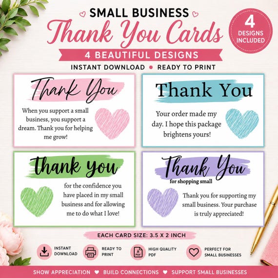 Small Business Thank You Cards | Order Notes | Package Inserts | Ready to Print | Instant Download | Shop Owner Cards | Customer |