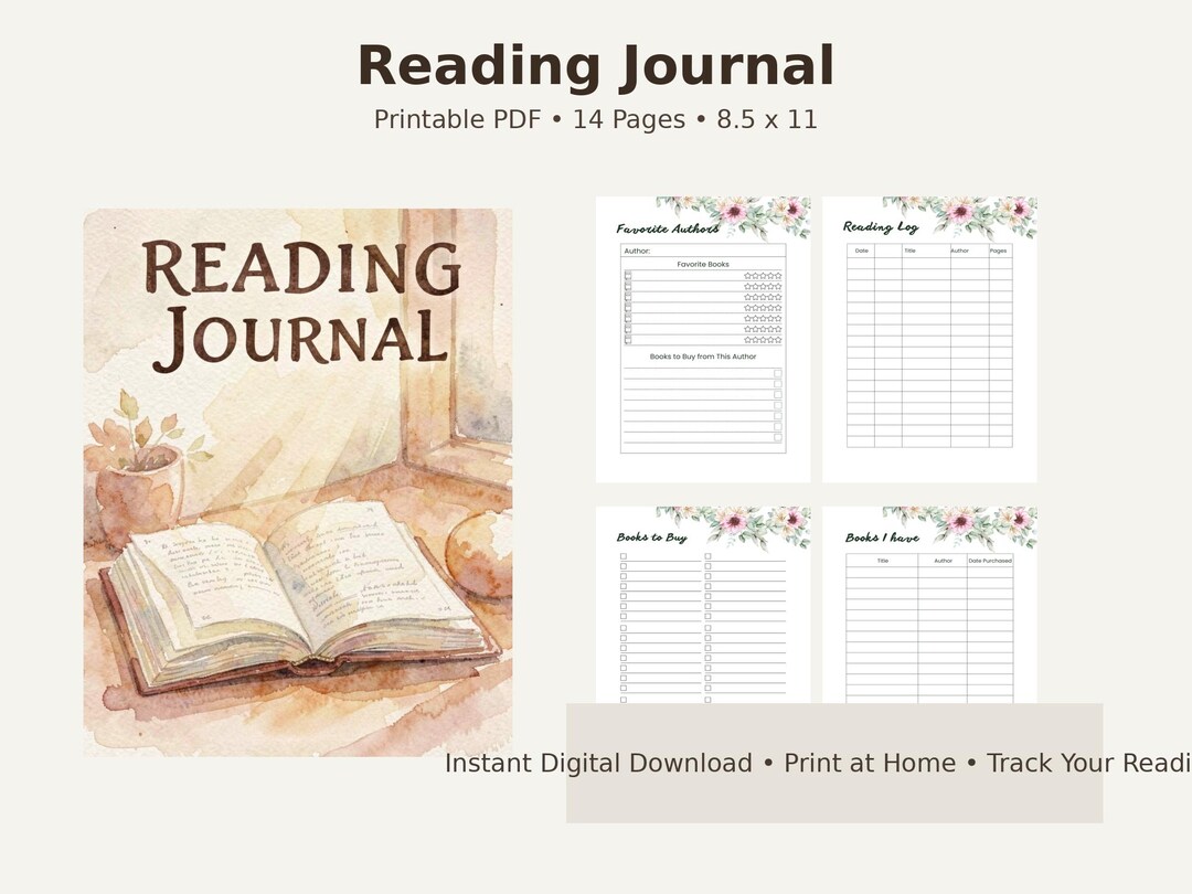 Reading Journal Printable | Book Tracker PDF | Reading Log & Book ...