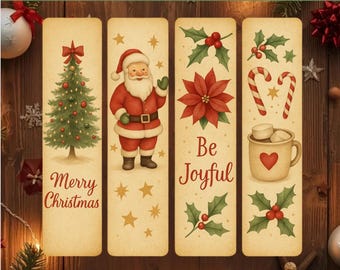 Printable Christmas Bookmarks – 4 Festive Designs | Ready-to-Print PDF | Instant Download