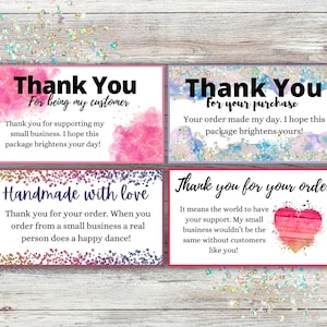 Cartões de agradecimento para pequenas empresas | Download instantâneo | Notas do cliente | Encartes de embalagem | Pronto para imprimir | Agradecimento | Cartões de pedido | Glitter