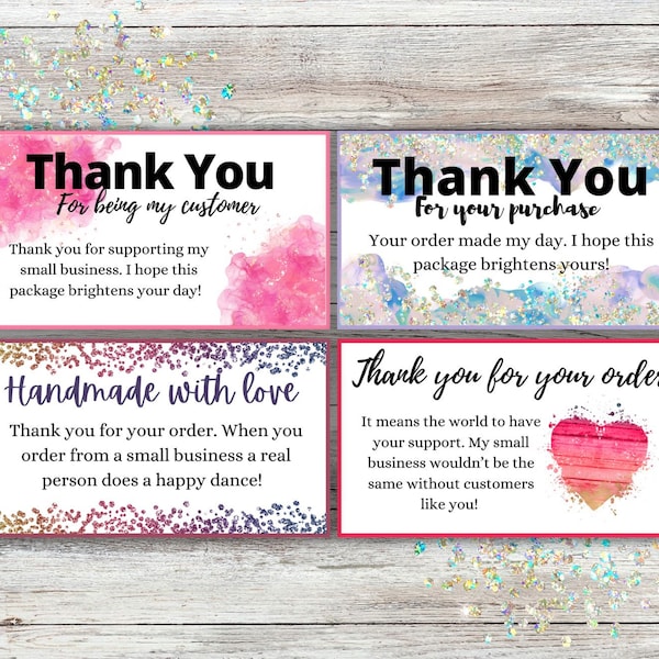 Small Business Thank You Cards | Instant Download | Customer Notes | Package Inserts | Ready to Print | Appreciation | Order Cards | Glitter