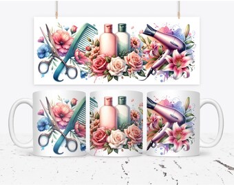 Watercolor Hairstylist Mug Wrap | Sublimation Design | 11oz Mug Template | Hair Stylist Gift | Salon Theme PNG