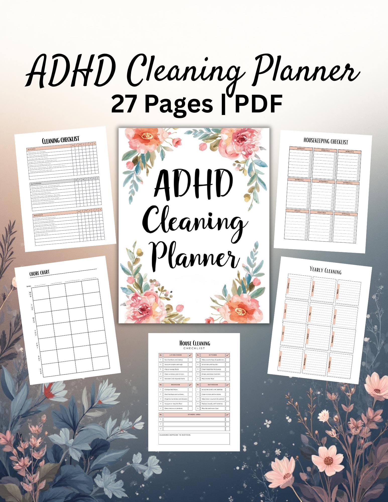 ADHD Cleaning Planner Printable | 27-pages | 8.5 X 11 PDF | Daily