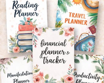 Druckbares Planer-Bundle | 5 Planer Paket | Sofortiger Download PDF | Lese-, Haushalts-, Manifestations-, Produktivitäts- und Reiseplaner | 8,5x11