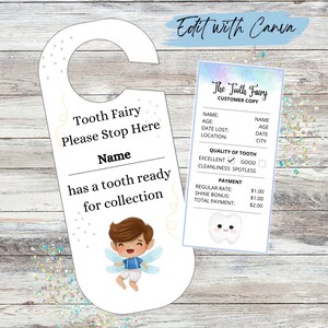 Recibo de dente perdido | Correio da fada do dente | Cabide de porta | Carta | Bilhete de fada editável | Download instantâneo | Imprimível | Modelo Canva