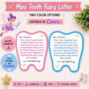 Mini Tooth Fairy Letter | Lost Tooth | Template | Instant Download | Boy and Girl | Tiny Letter | Custom | Printable | Editable | For Kids