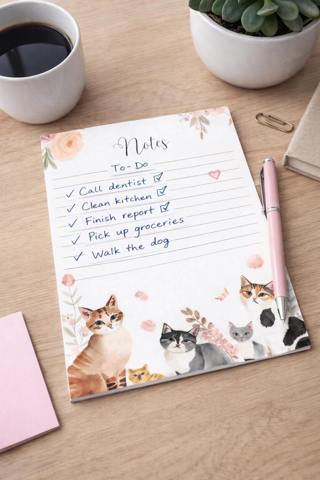 Printable Cat Themed Note Page | Cute Lined Notepaper | 8.5x11 ...
