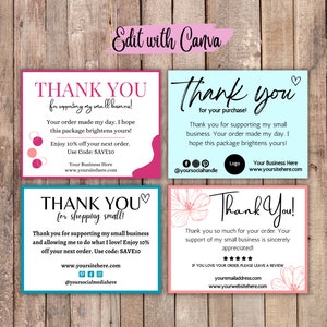 Modelo de cartão de agradecimento para pequenas empresas | Editável | Personalizado | Canva | Download instantâneo | Encartes de embalagem | Faça você mesmo | Apreciação do cliente |