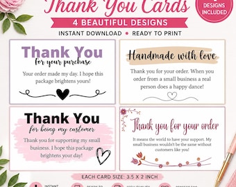 Small Business Thank You Cards | Instant Download | Appreciation Notes | Package Inserts | Customer Cards | Printable | Shop Owner Cards |