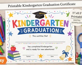 Kindergarten Abschlussfeier Zertifikat zum Selbstausdrucken, 11x8.5 Vorlage, Sofort Download Lehrerressource