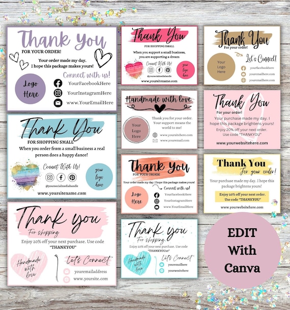 10 Small Business Thank You Cards | Instant Download | Package Inserts | Appreciation Notes | Canva Template | Printable | Editable Bundle