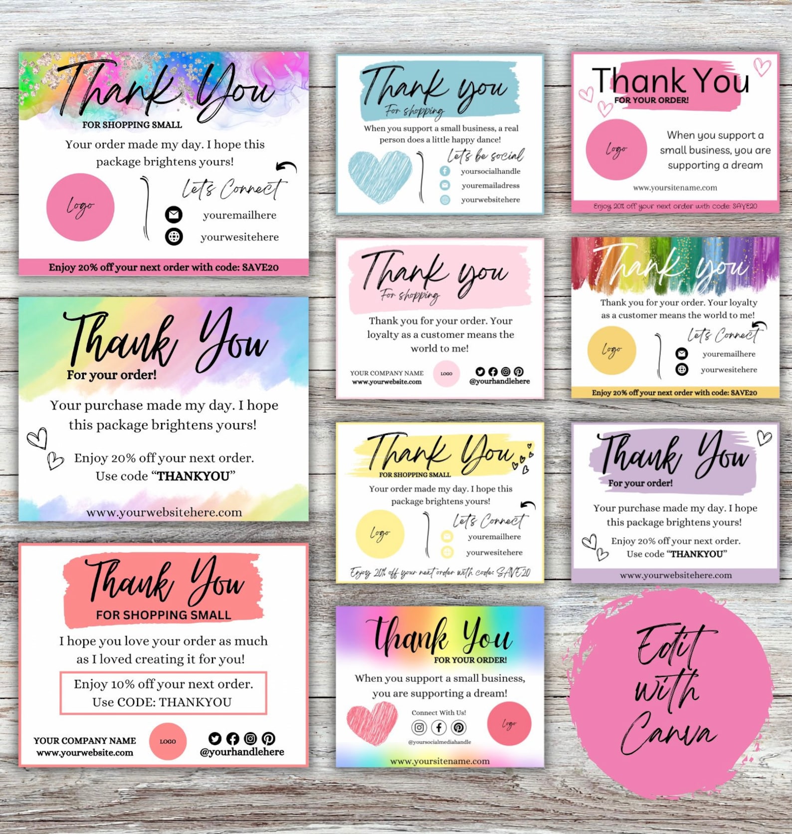 Small Business Customer Thank You Cards | Canva | Editable | Package ...