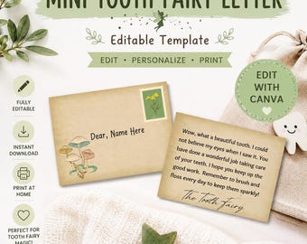 Editable Tooth Fairy Letter | Instant Download | Mini Letter Kit | Printable | Lost Tooth | Tiny | Fairy Mail | Custom | Printable | Kids