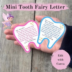 Mini Carta da Fada do Dente | Dente Perdido | Modelo | Download Instantâneo | Menino e Menina | Carta Pequena | Personalizada | Imprimível | Editável | Para Crianças