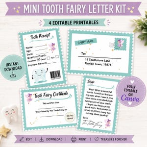 Kit MINI de carta y sobre para el Hada de los Dientes para niños / Edición INSTANTÁNEA / Certificado de diente perdido / Recibo / Imprimible / Paquete / Pequeño / Lindo