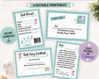 MINI Tooth Fairy Letter & Envelope Kit for children | INSTANT Edit | Lost Tooth Certificate | Receipt | Printable | Bundle | Tiny | Cute