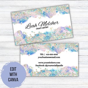 Visitenkarte Vorlage | Basteln | Glitzer | Leinwand | Sofortdownload | Kleinunternehmen | Ausgefallen | Aquarell | Schönheit Design | Elegant | Individuell