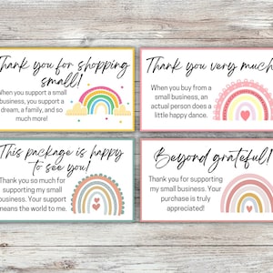 Small Business Thank You Cards | Instant Download | Ready to Print | Boho | Rainbow | Appreciation Notes | Customer Cards | Package Inserts