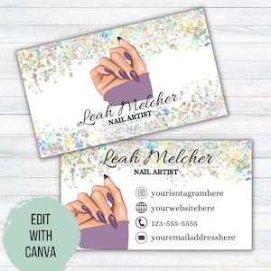 Nageltechniker Visitenkarten Bundle | Nagelkünstler | Salon | Digitale Vorlage | Sofort Download | Termin | Treuekarten | Leinwand