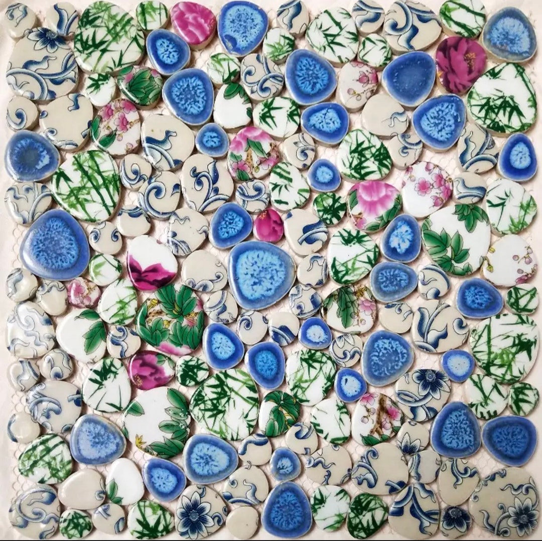 Ceramic Mosaic Round Tiles DIY Craft Supplies 100g/lot Floral Style for Crafters, Artists