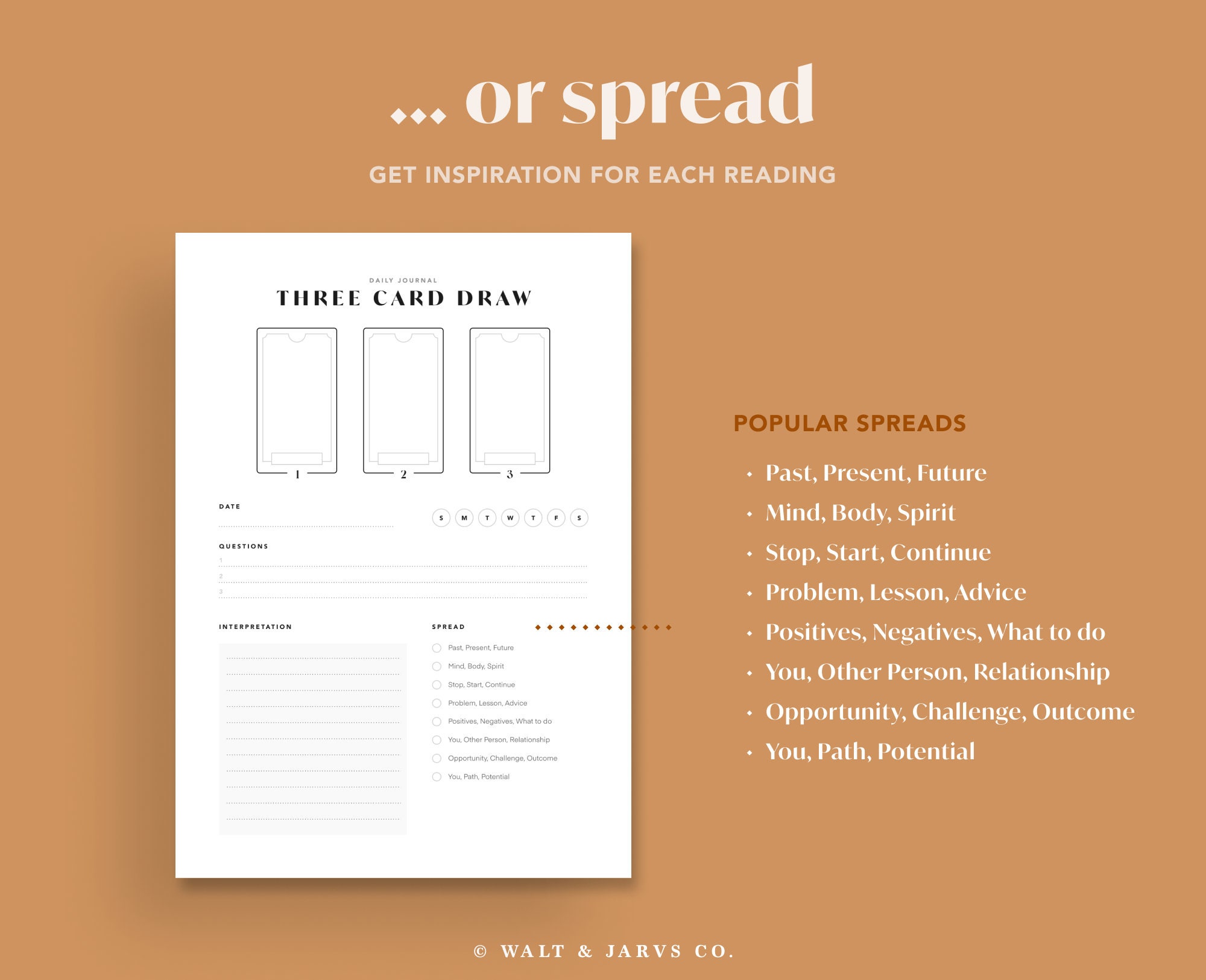 Tarot Journal Printable Daily Three Card Spread Reading Workbook A4, A5 ...