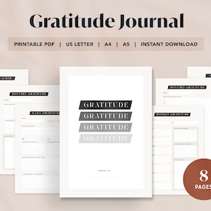 Gratitude Journal PDF imprimible - Diario, Semanal, Mensual, Plantilla de gratitud anual, A4, A5, Carta de EE. UU., Minimalista, Descarga instantánea