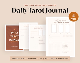 Afdrukbaar dagelijks tarotdagboek, werkboek tarotlezen met spreads, tarotkaarttracker, A4 A5 US Letter, minimalistisch Instant Download pdf