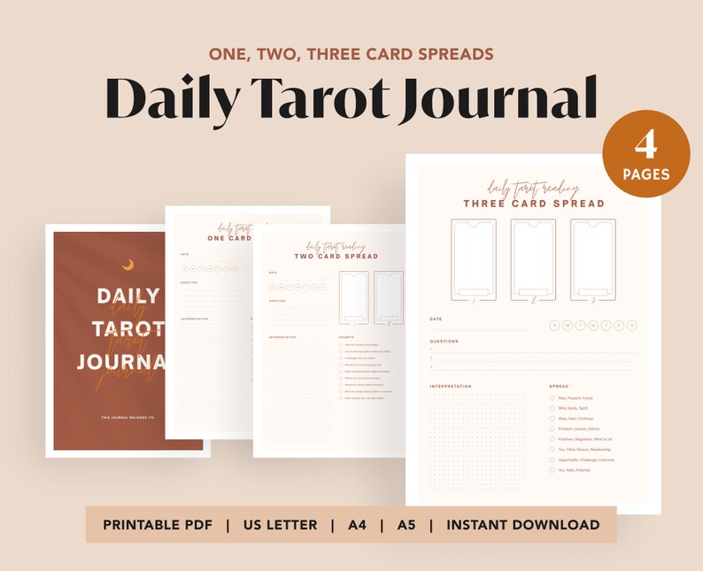 Daily Tarot Journal Printable | Tarot Reading Workbook Spreads | A4, A5 ...