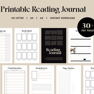 Digital Reading Journal Bundle - Book Lovers, Book Log, Tracker Planner, Bookshelf, A4, A5, US Letter, Instant Download Printable PDF