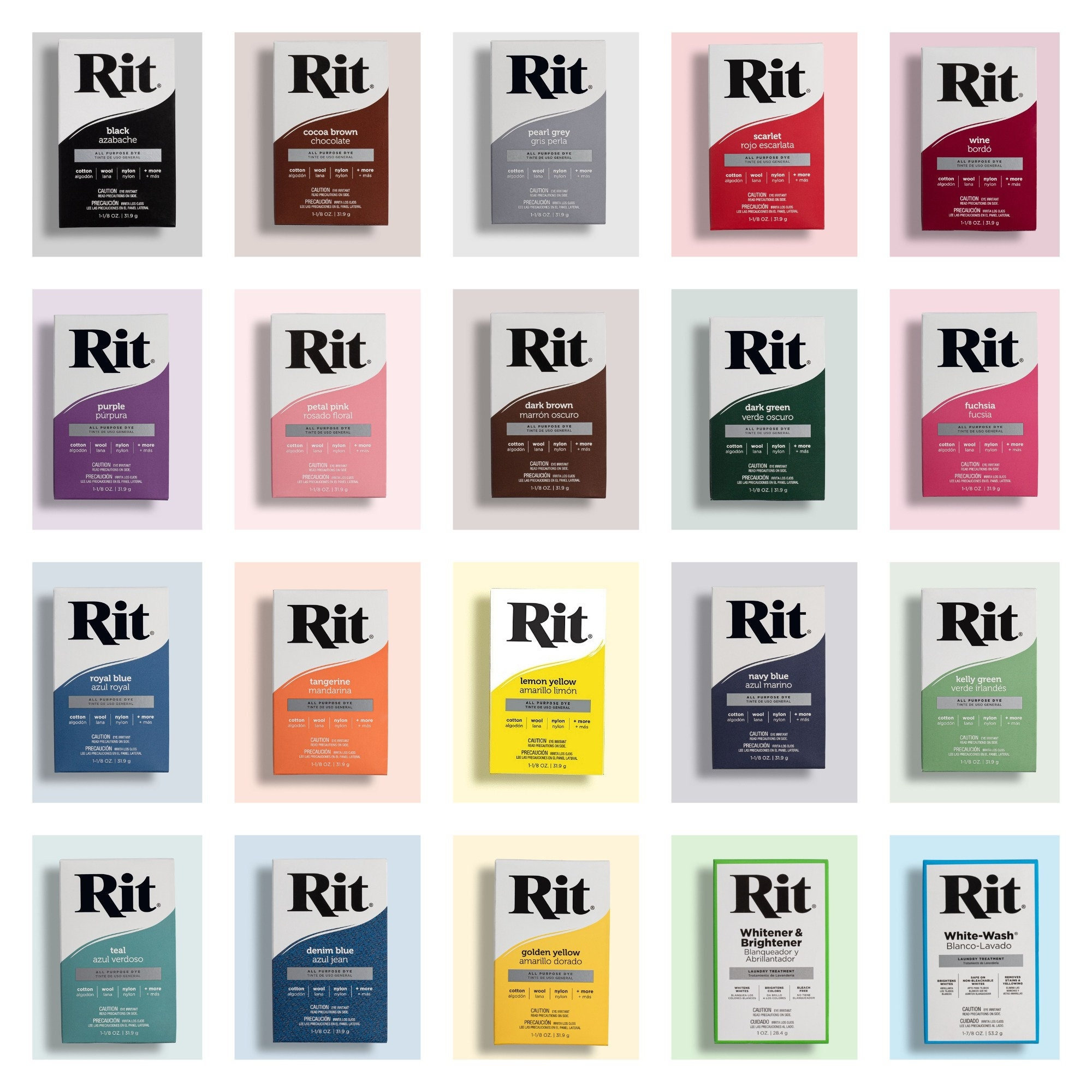 RIT Powder Dye, All Purpose Fabric Dye Multiple Colors Non Toxic