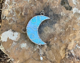 Gothic cathedral crescent moon - turquoise glass, silver decorations –  Cemetery Lane Design