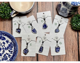 Blue Willow Broken Vintage Pottery Necklace, Bookmark, or Keychain