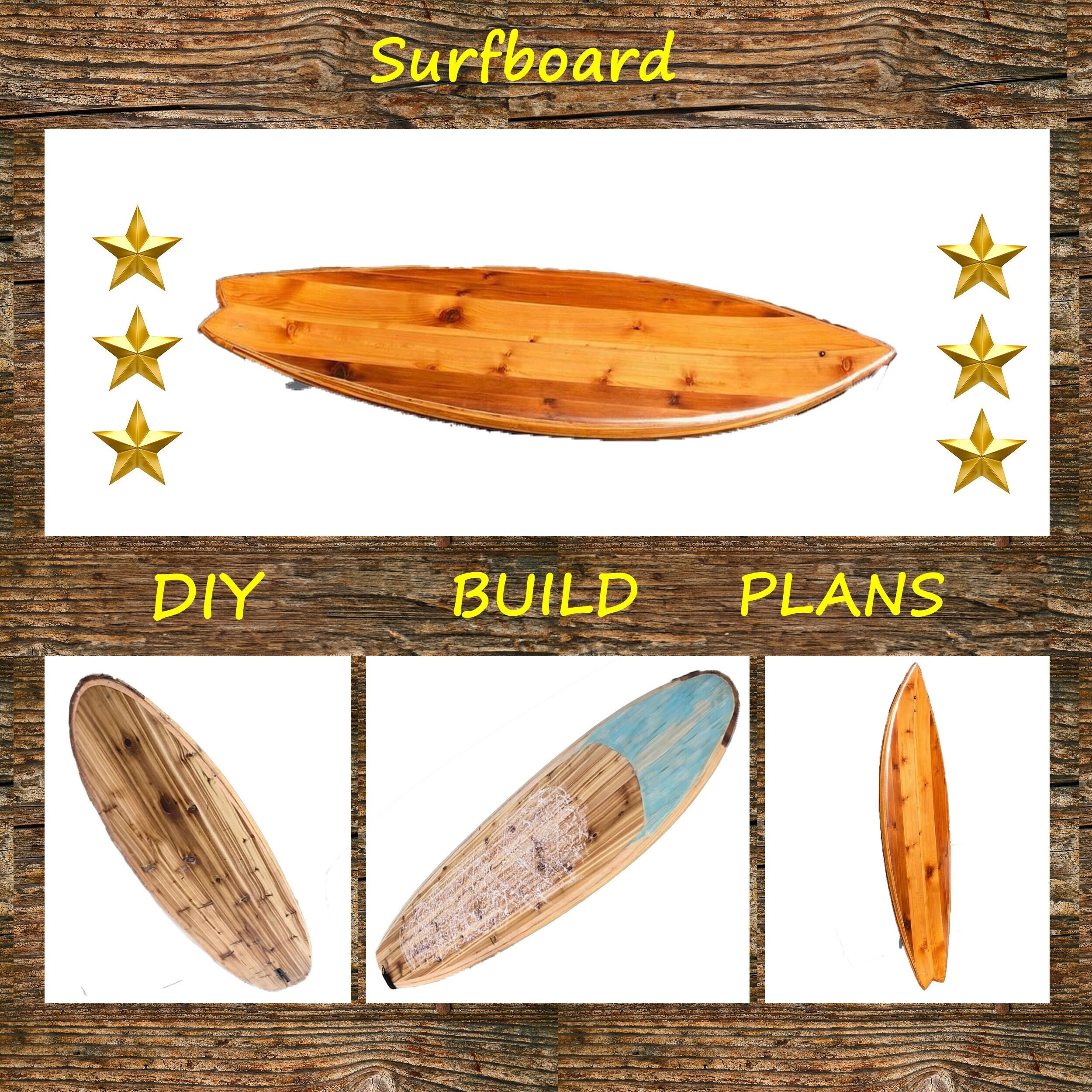Wood Surfboard Plans, Plywood &amp; Cedar, DIY, Craft, Instantdownloadpdf ...