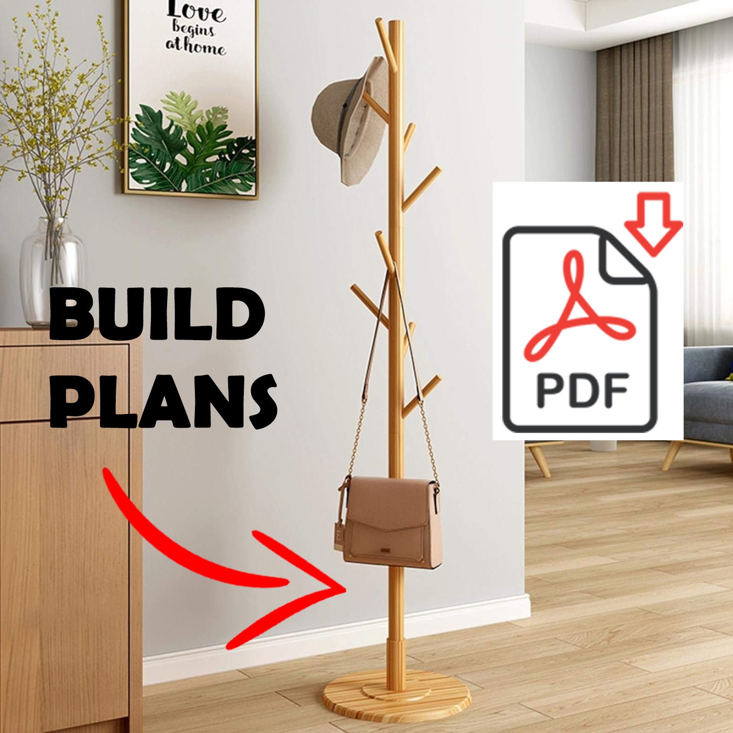 Modern Wooden Freestanding Bag Stand Blueprint: DIY Guide With 