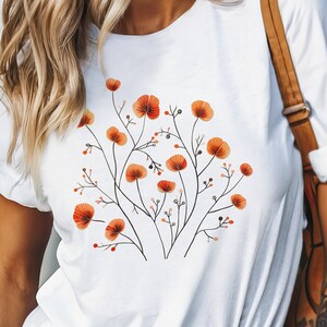 Clipart fleurs sauvages coquelicots, PNG transparent floral, conception par sublimation pour T-shirts, pulls, tasses, oreillers, téléchargement immédiat