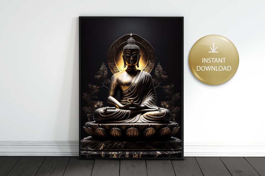 Black and Gold Buddha, Printable Picture, AI Wall Art, Home Decor ...