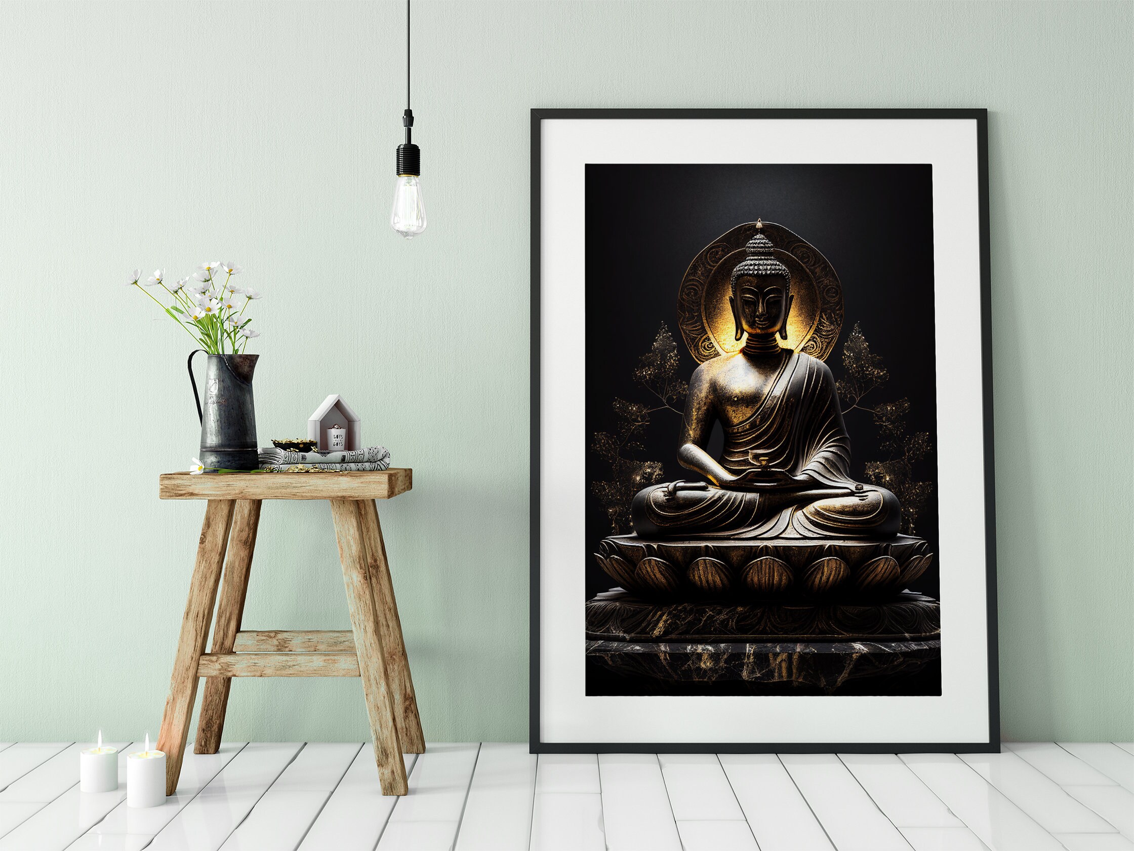 Black and Gold Buddha, Printable Picture, AI Wall Art, Home Decor ...