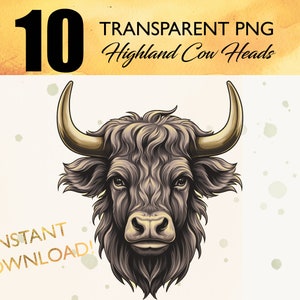 Highland Kuh Köpfe PNG Clipart, Sublimation Bundle, Highland Kuh Wandkunst, Print On Demand, POD Shirt Design, Instant Download