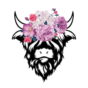 Hyland Cow PNG, Cow Floral Head, Cow Head PNG, Floral Cow Head SVG, Cow Head