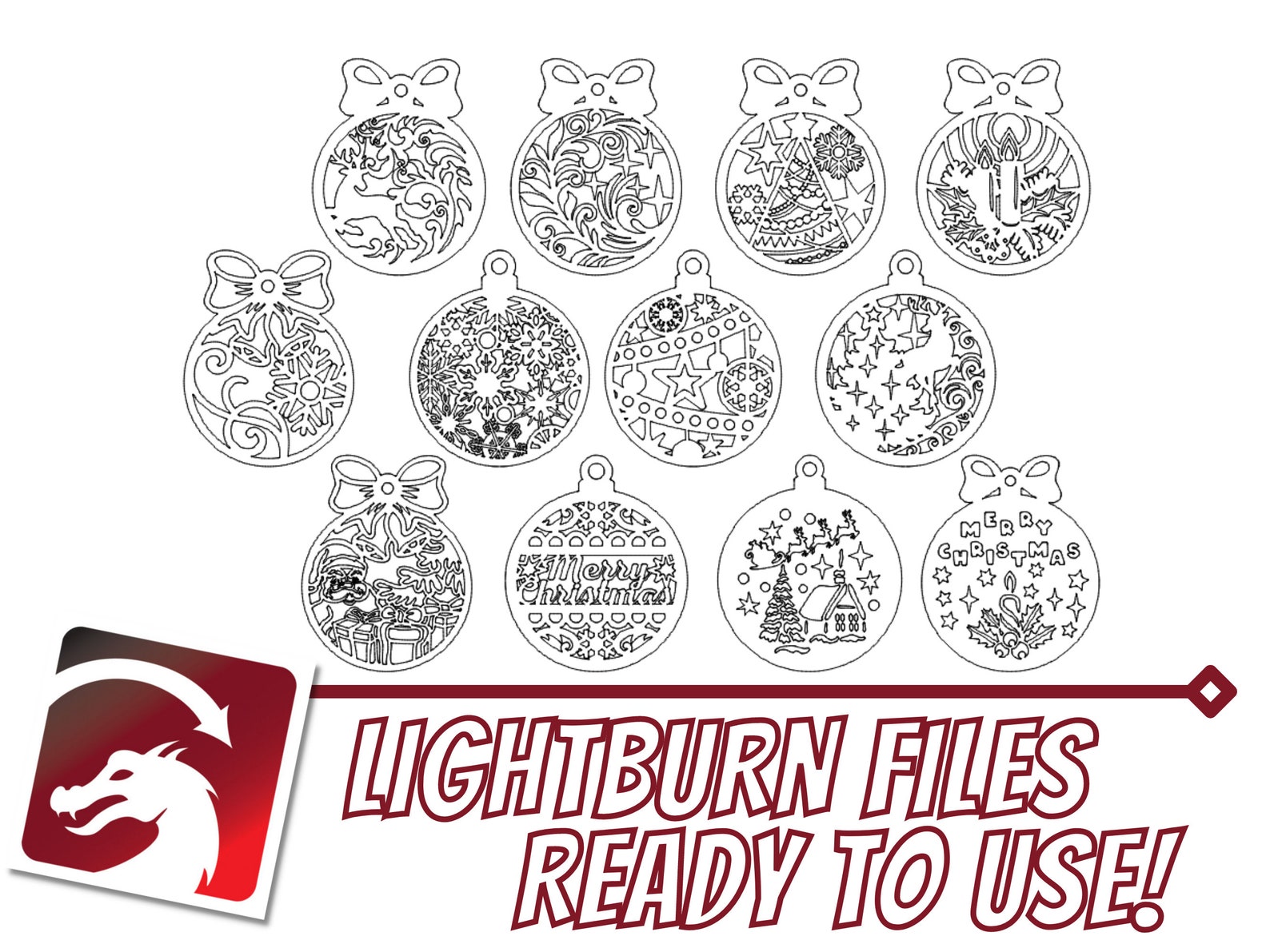 Christmas Ornaments Lightburn Library .lbrn2 File Ready Laser Engraver