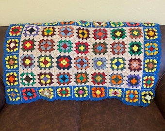 Handmade Vintage Crochet Blanket | Granny Square Afghan Throw