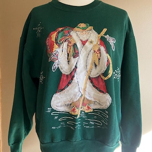 90’s Christmas Hand-made Santa Sweatshirt | Size Large