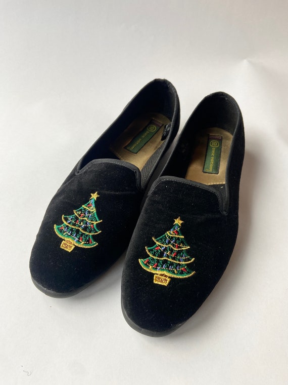 Vintage 90s Christmas Velvet Shoes | Size 10 - image 1