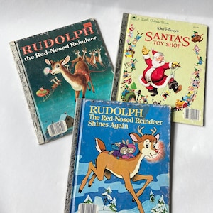 Lot of Vintage Little Golden Books Christmas Theme | Santa’s Toy Shop | Rudolph the Red- Nosed Reindeer Children’s Books